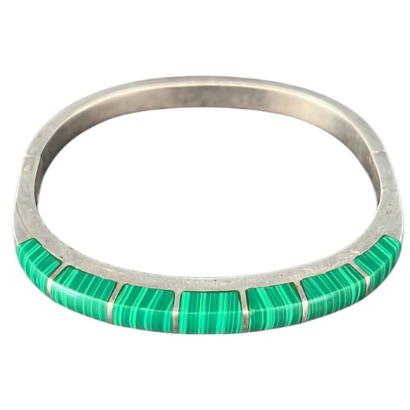 Vintage Malachite 925 Mexico Silver Bracelet - Picture 15 of 16